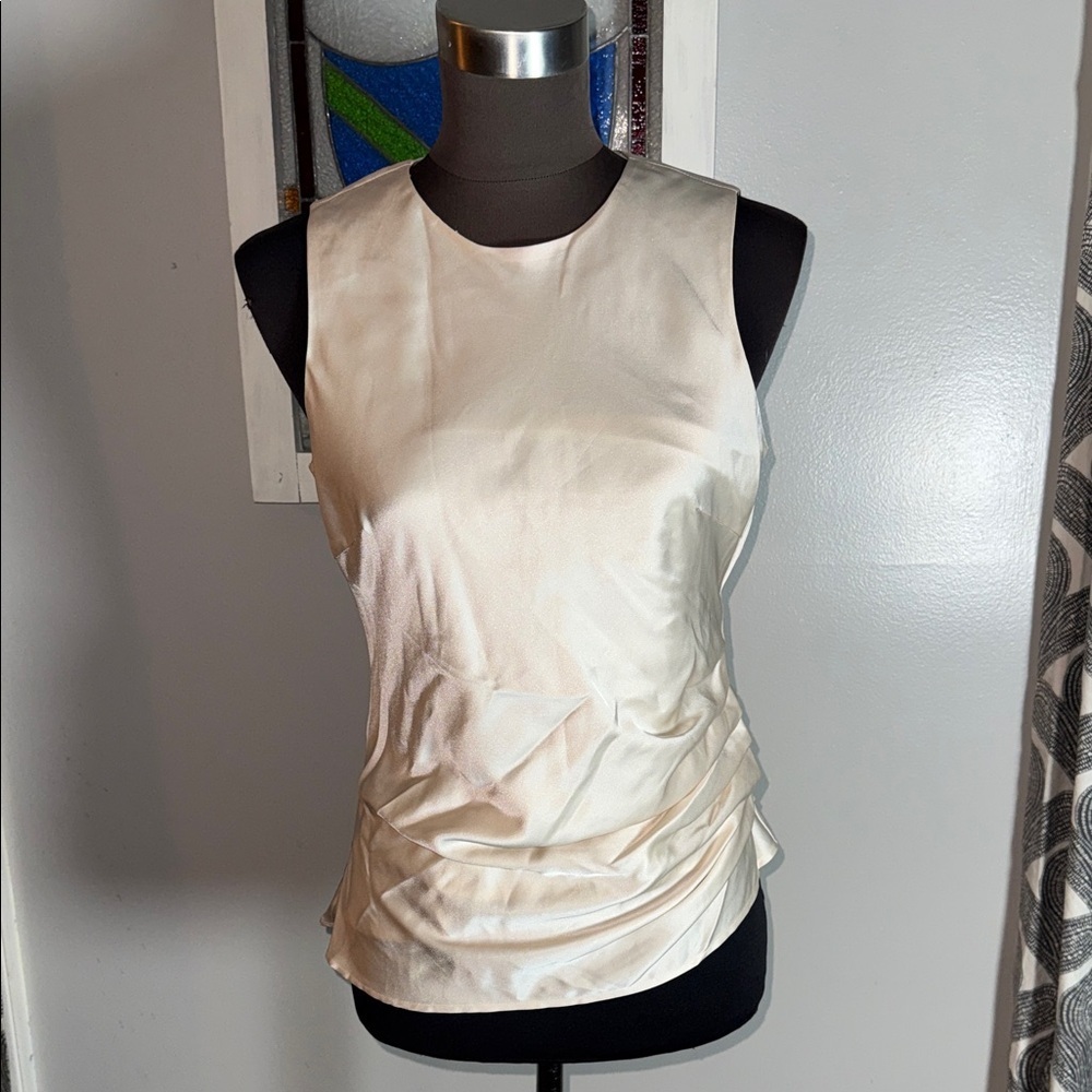 ECRU Sleeveless Satin Ruched Blouse SZ Small